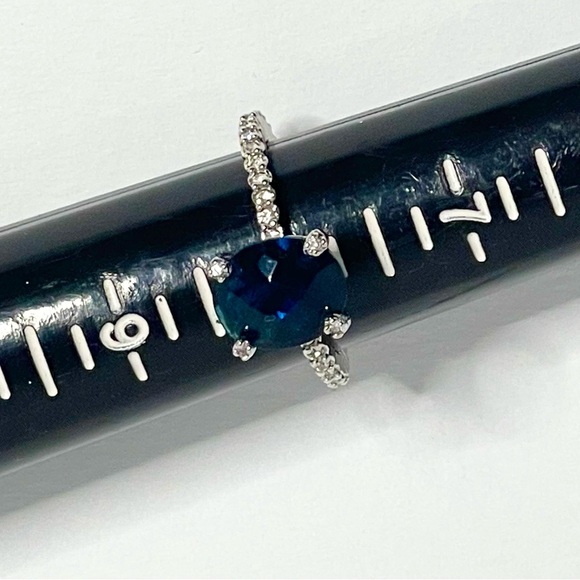 Nevada Silver Mine Cubic Zirconia Sapphire Center Stone Diamond Halo Ring Size 8 - Picture 2 of 4